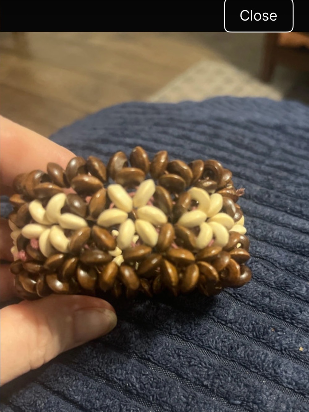 Brown and Cream Seed-Bead Flower Hair Clip